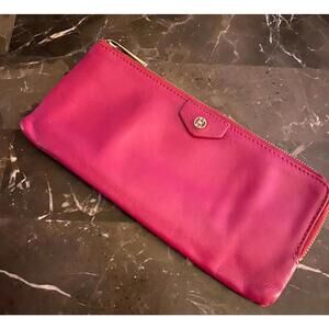 BOULEVARD Genuine Leather Zip Around‎ Clutch Wallet Pouch Pink Gold Hardware